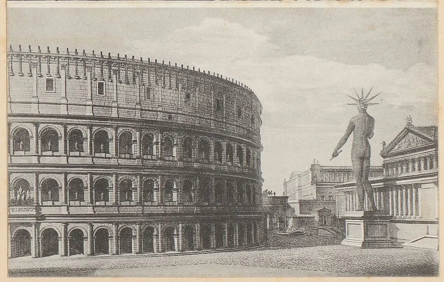 The Colosseum and the Colossus (reconstruction print)